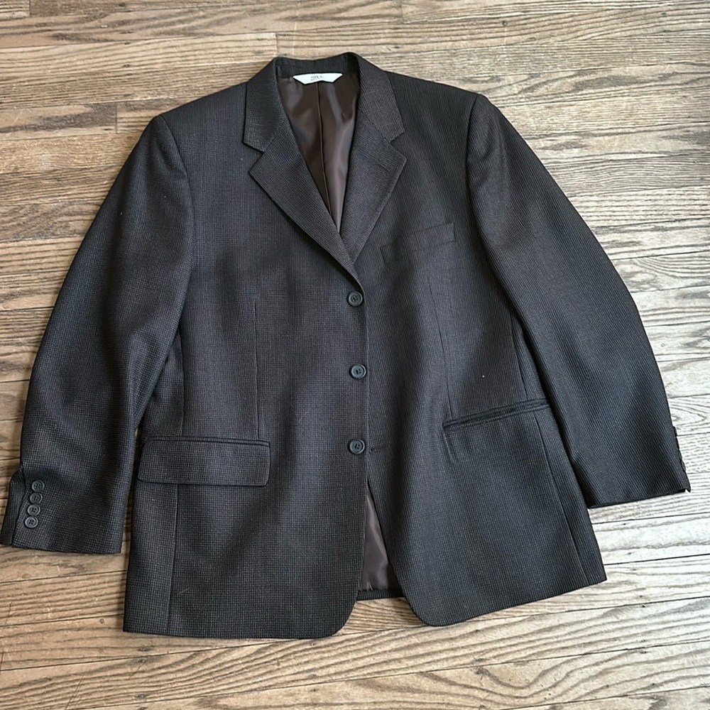 Versini Men's Brown 100% Wool Three Button Notch Lapel Blazer Jacket Size 42S